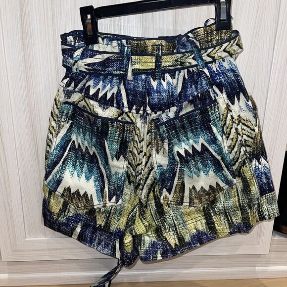 Chufy Nino High-Waisted Belted Chevron Paperbag Shorts Calvi Blue XS - Picture 9 of 13